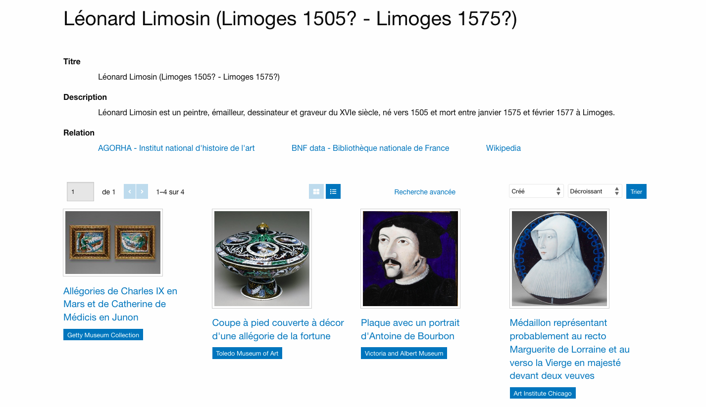 Quelques œuvres de Léonard Limosin de diverses provenances rassemblées dans une collection Omeka.